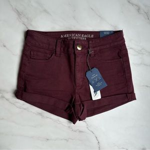 NWT American Eagle Outfitters Burgundy US 0 Super Stretch Hi-Rise Shortie